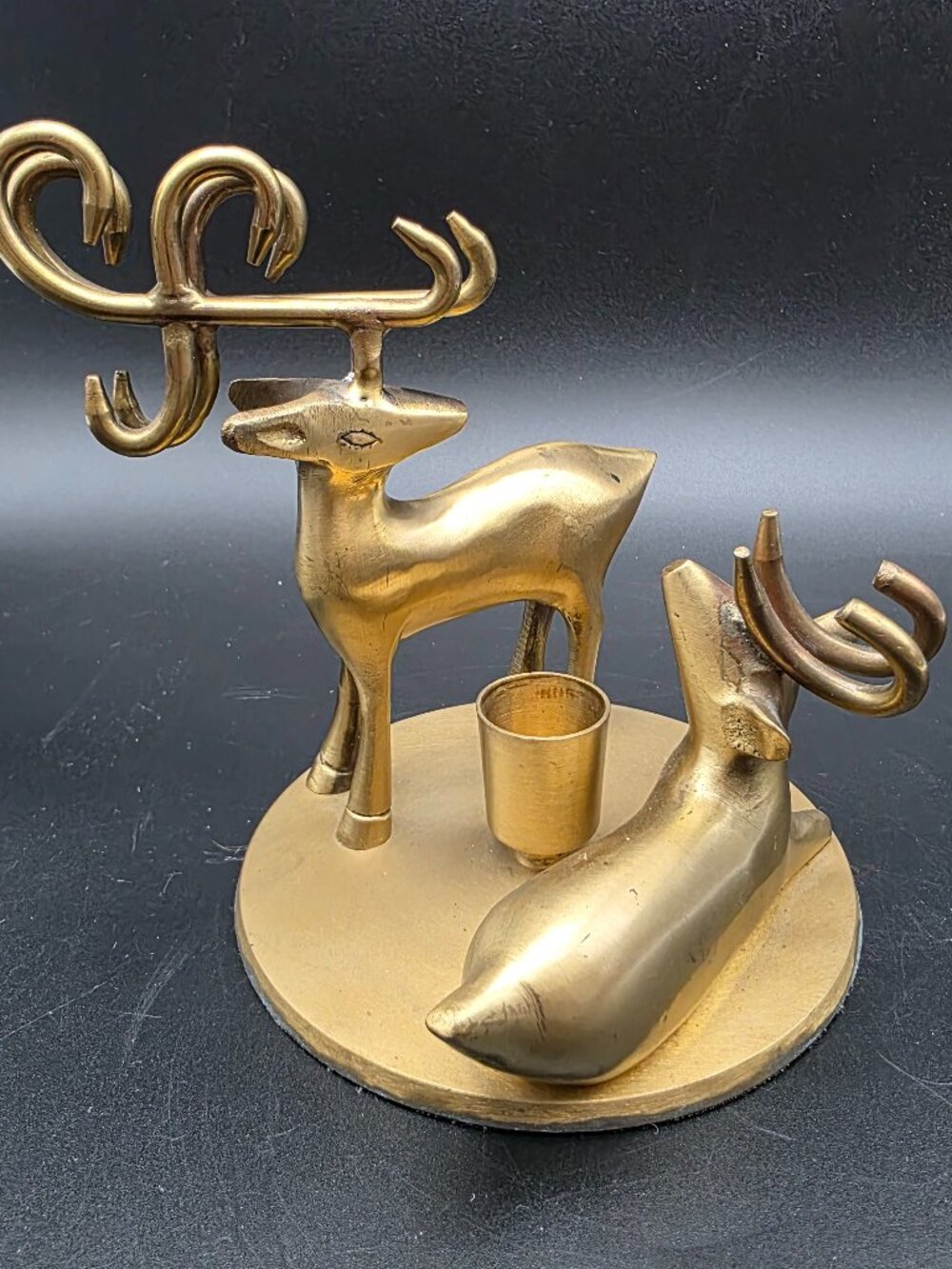 Vintage Brass Sitting Buck Doe Reindeer Deer Christmas Decor Candle Holder